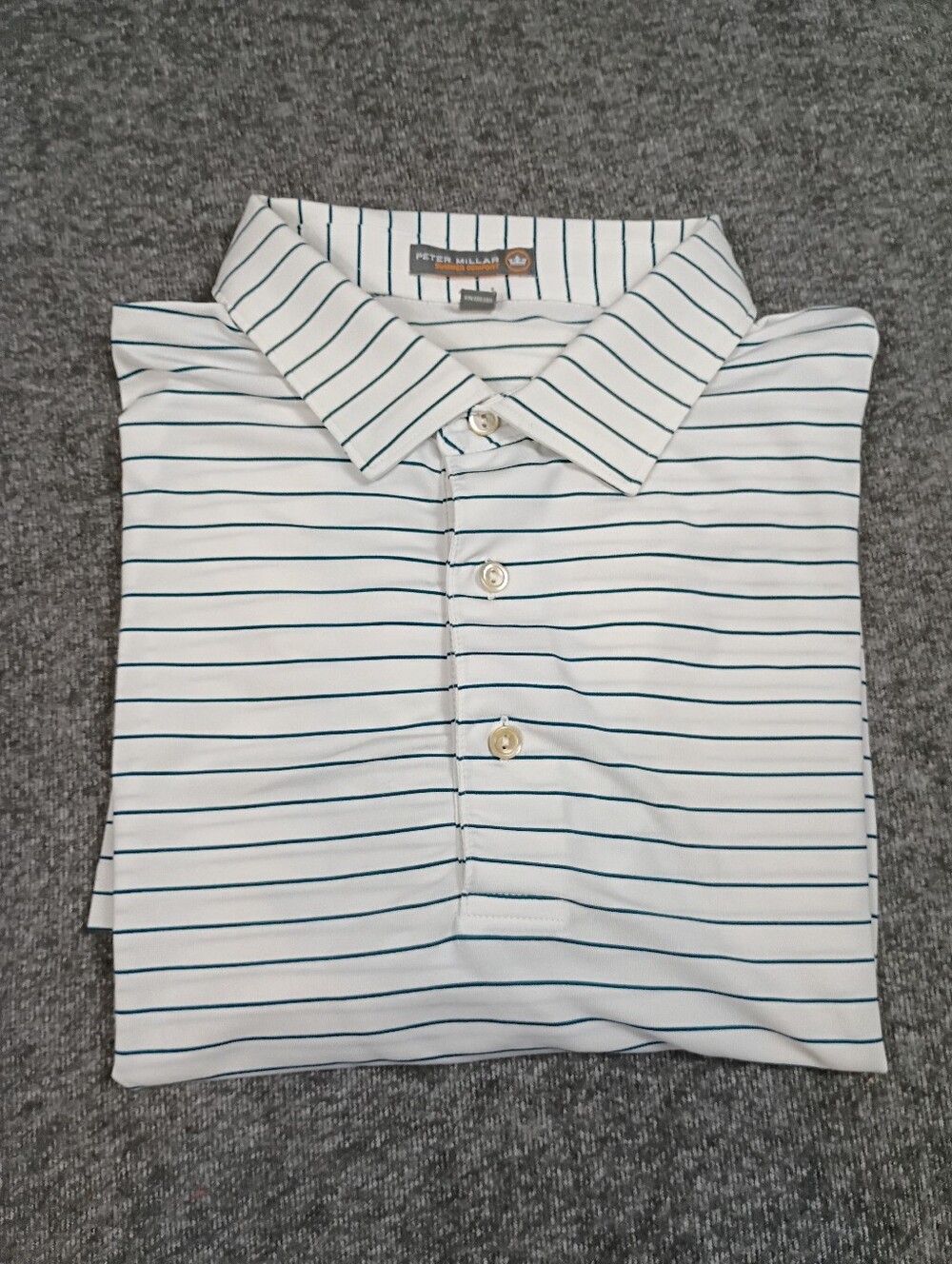 Peter Millar Summer Comfort Golf Polo Shirt XL White Blue Stripe Performance